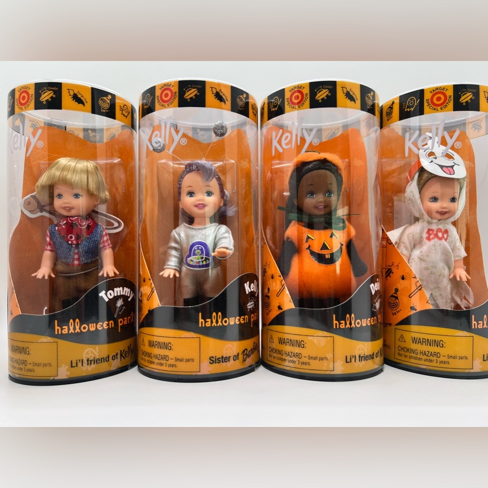 NIB/NRFP Complete set/lot of Halloween Party dolls: Kelly, Tommy, Kayla, Deidre